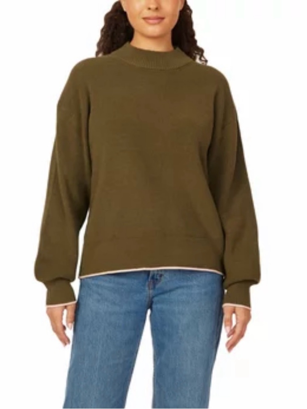 Scotch & Soda Mock Neck Ribbed Sweater XL Olive w/ Pink Trim EUC